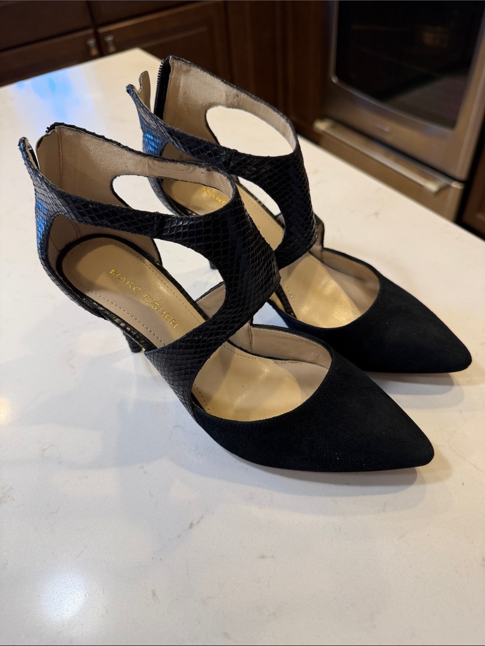 Marc Fisher Black Pointed Toe Strappy Heels